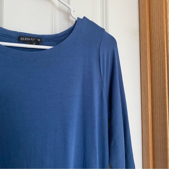 Eileen Fisher Blue 3/4 Sleeve Viscose Dress with Back Tie Detail Size XS - Picture 2 of 7